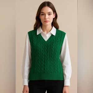 Christian Siriano New York Cable Knit Sweater Vest w/ Attached Shirt Women’s M